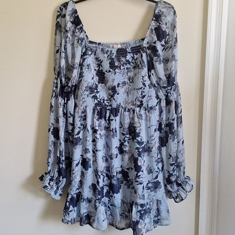 Mi Ami Blue Smocked Chiffon Dress Size XL - Picture 8 of 9